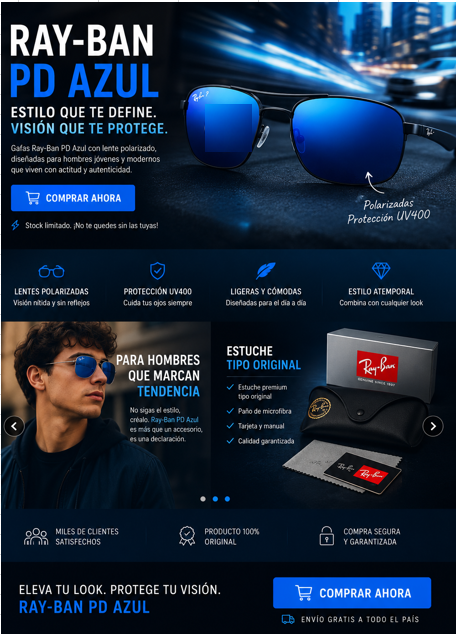 RAYBAN PD AZUL +ESTUCHE TIPO ORIGINAL